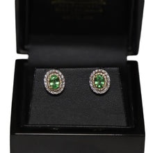 Load image into Gallery viewer, 18ct Yellow and White Gold Green Garnet and Diamond Cluster Stud Earrings
