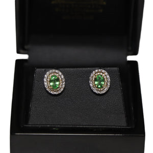 18ct Yellow and White Gold Green Garnet and Diamond Cluster Stud Earrings
