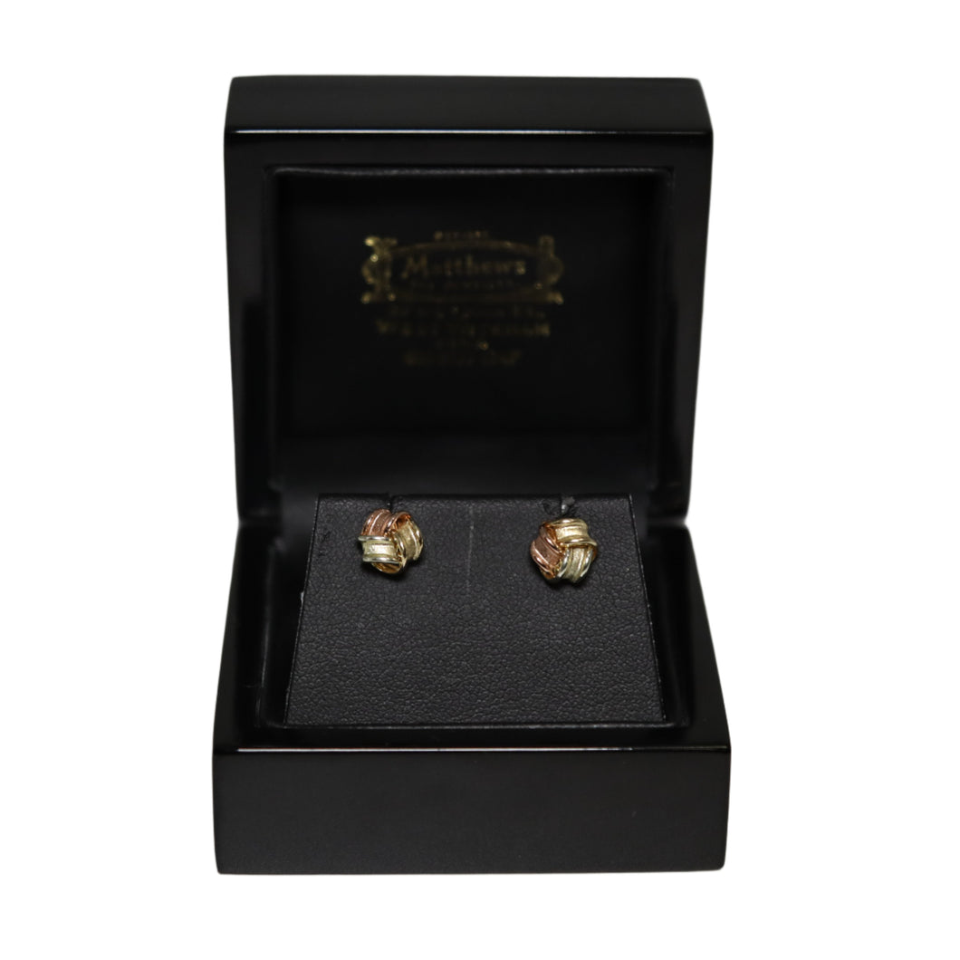 9ct Tri Colour Gold Satin Ribbon Knot Stud Earrings