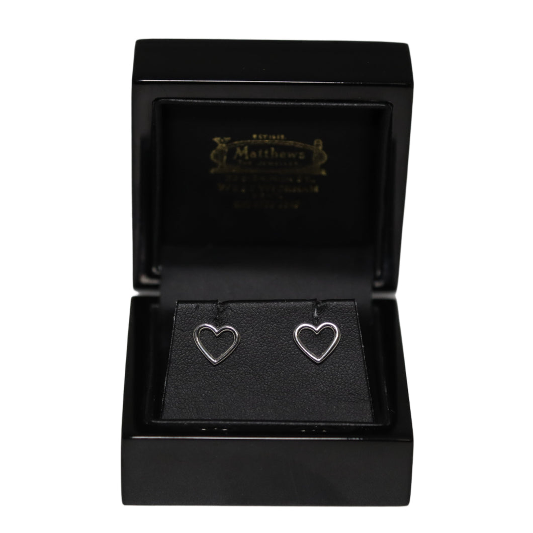 9ct White Gold Outline Heart Stud Earrings