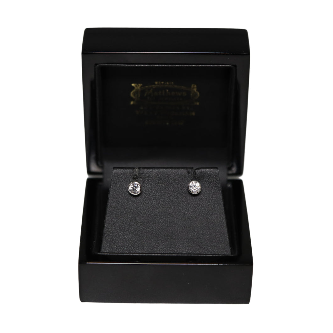 9ct White Gold Rub Over Set Cubic Zirconia Stud Earrings