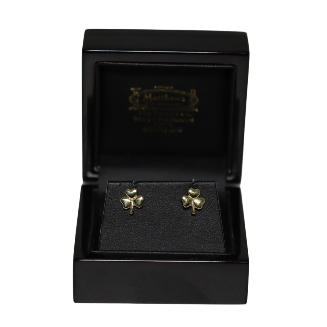 9ct Yellow Gold Shamrock Stud Earrings