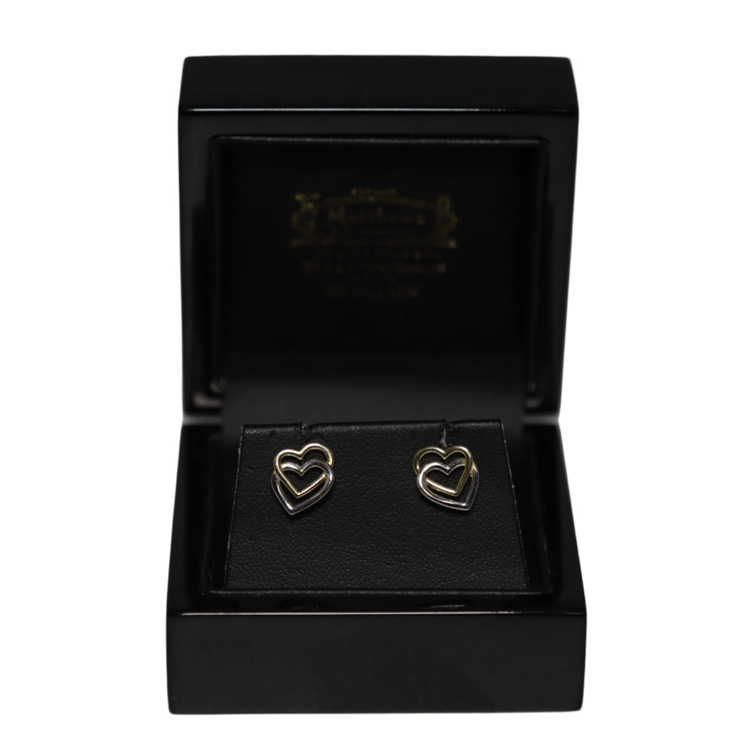 9ct 2 Colour Gold Open Interlocked Heart Stud Earrings