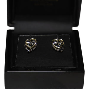 9ct 2 Colour Gold Open Interlocked Heart Stud Earrings