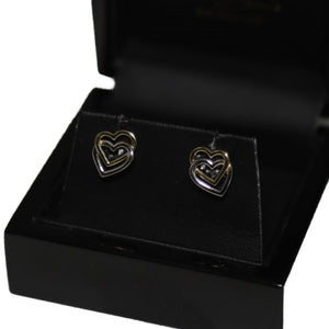 9ct 2 Colour Gold Open Interlocked Heart Stud Earrings