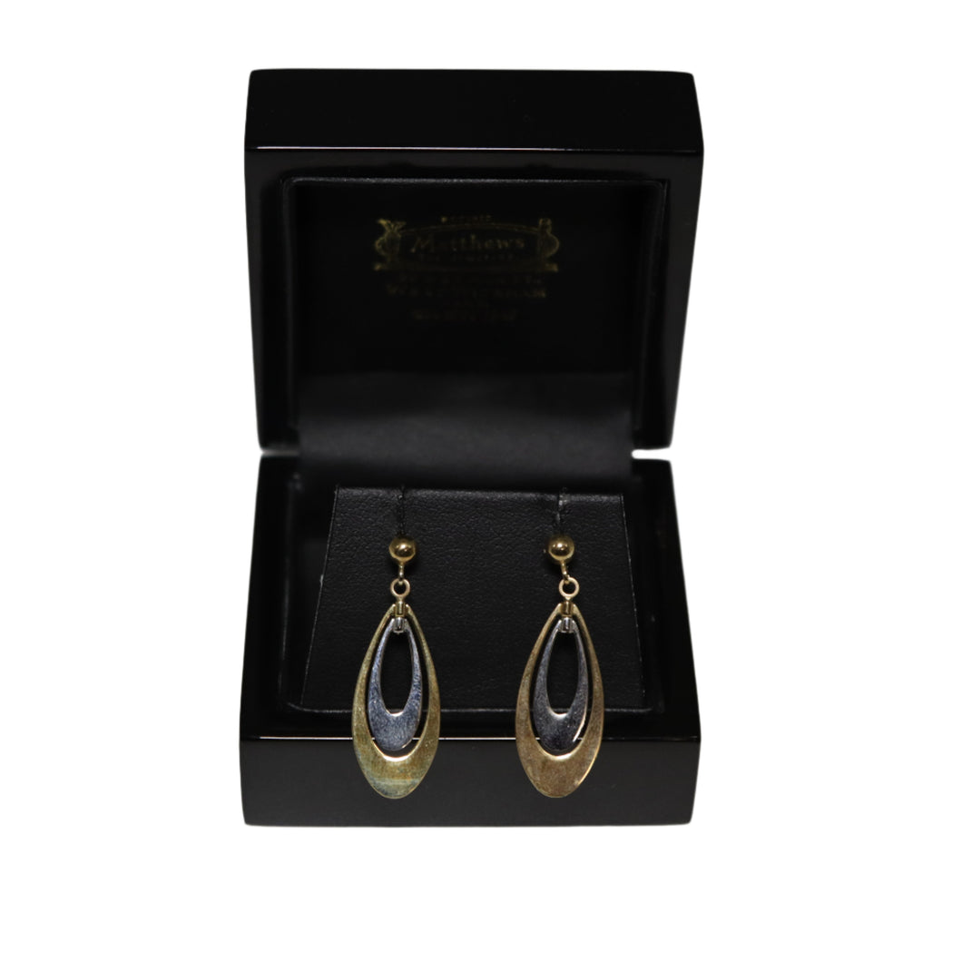 9ct 2 Colour Gold Open Tear Drop Shape Drop Earrings