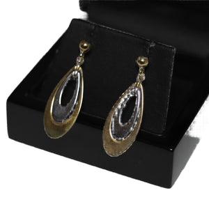 9ct 2 Colour Gold Open Tear Drop Shape Drop Earrings
