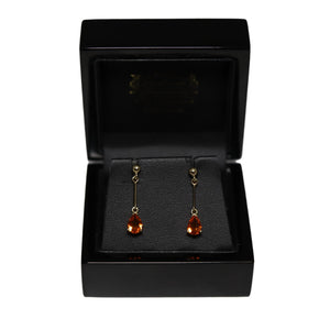 9ct Yellow Gold Tear Drop Fire Opal Drop Earrings