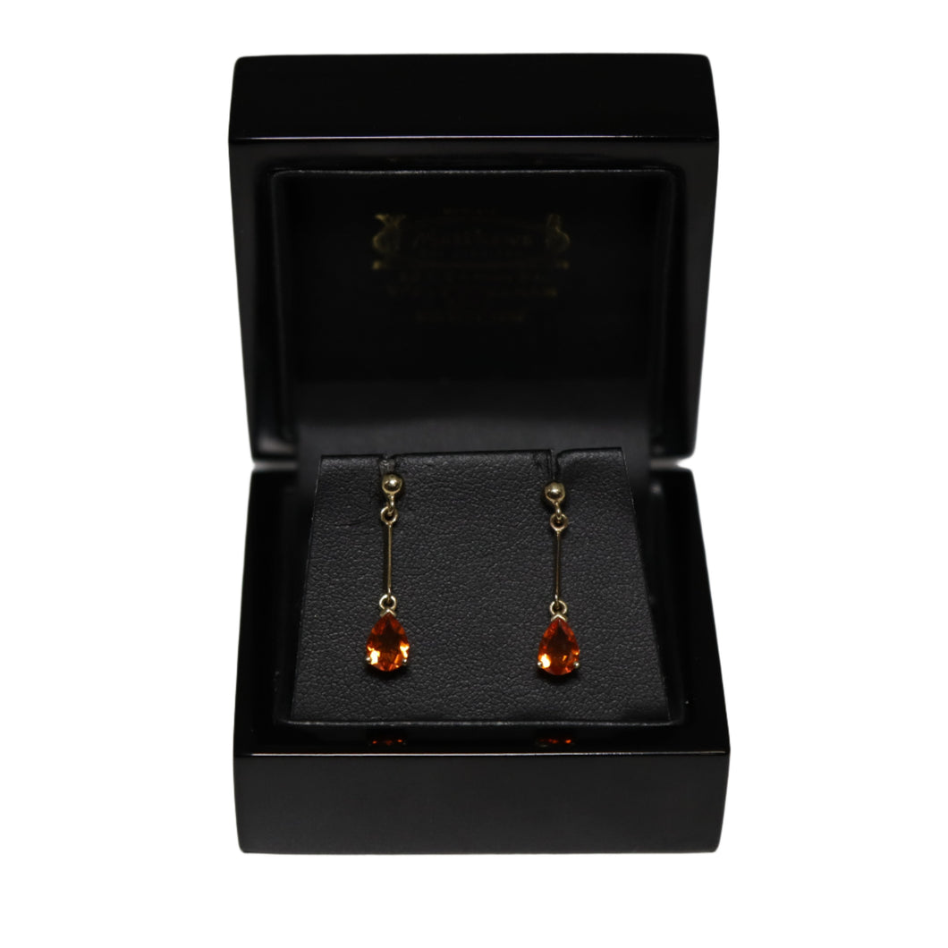 9ct Yellow Gold Tear Drop Fire Opal Drop Earrings