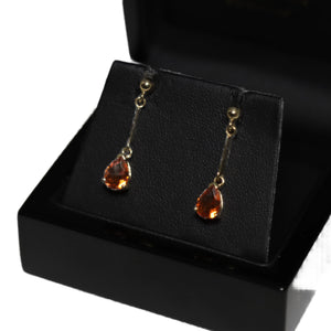 9ct Yellow Gold Tear Drop Fire Opal Drop Earrings