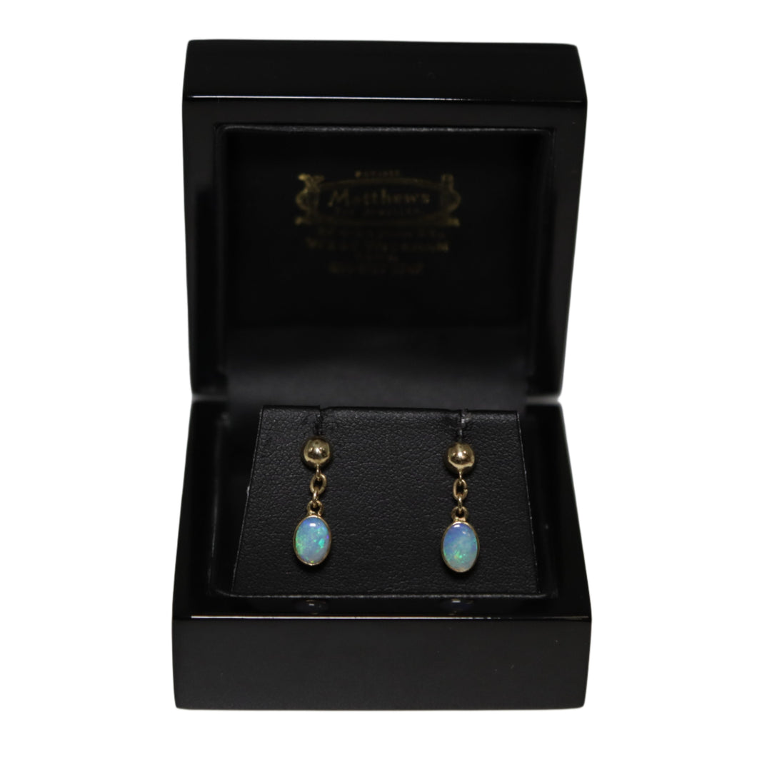 9ct Yellow Gold Rub Set Opal Drop Earrings
