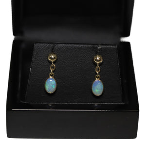 9ct Yellow Gold Rub Set Opal Drop Earrings