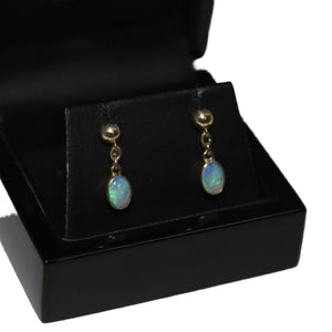 9ct Yellow Gold Rub Set Opal Drop Earrings