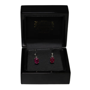 9ct White Gold Oval Ruby Drop Earrings