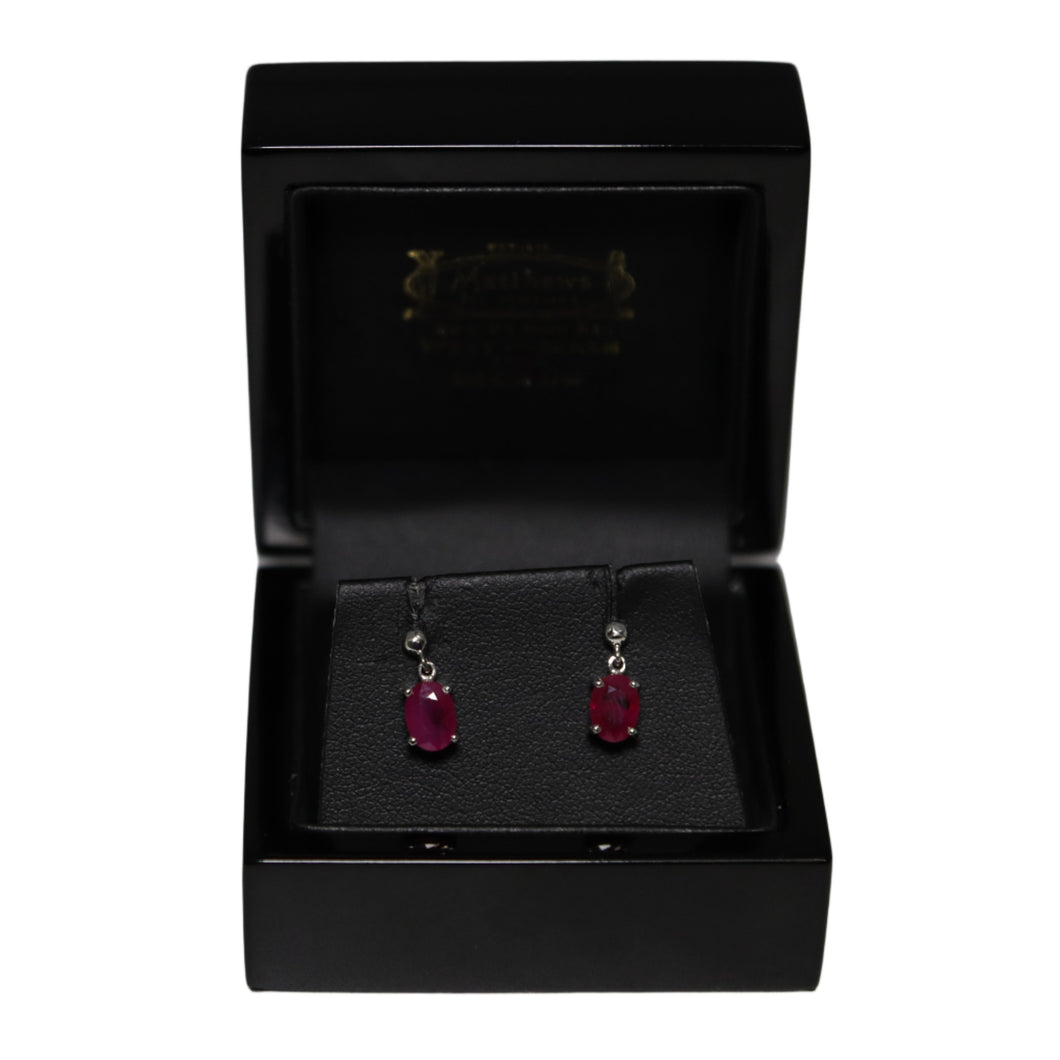 9ct White Gold Oval Ruby Drop Earrings