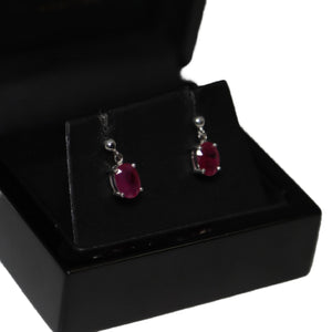 9ct White Gold Oval Ruby Drop Earrings