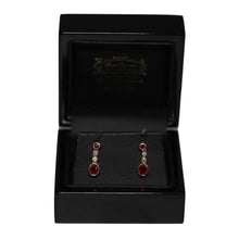 Load image into Gallery viewer, 18ct Yellow Gold Rub Set Ruby and Diamond Drop Earrings
