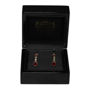 18ct Yellow Gold Rub Set Ruby and Diamond Drop Earrings