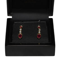 Load image into Gallery viewer, 18ct Yellow Gold Rub Set Ruby and Diamond Drop Earrings
