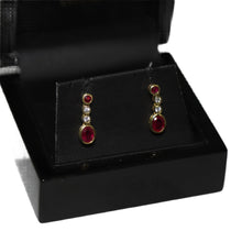 Load image into Gallery viewer, 18ct Yellow Gold Rub Set Ruby and Diamond Drop Earrings

