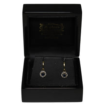 Load image into Gallery viewer, 9ct Yellow Gold Sapphire and Diamond Cluster from Curved Bar Drop Earrings
