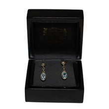 Load image into Gallery viewer, 9ct Yellow Gold Oval Aquamarine from Chain Button Drop Earrings
