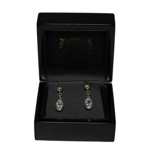 9ct Yellow Gold Oval Aquamarine from Chain Button Drop Earrings