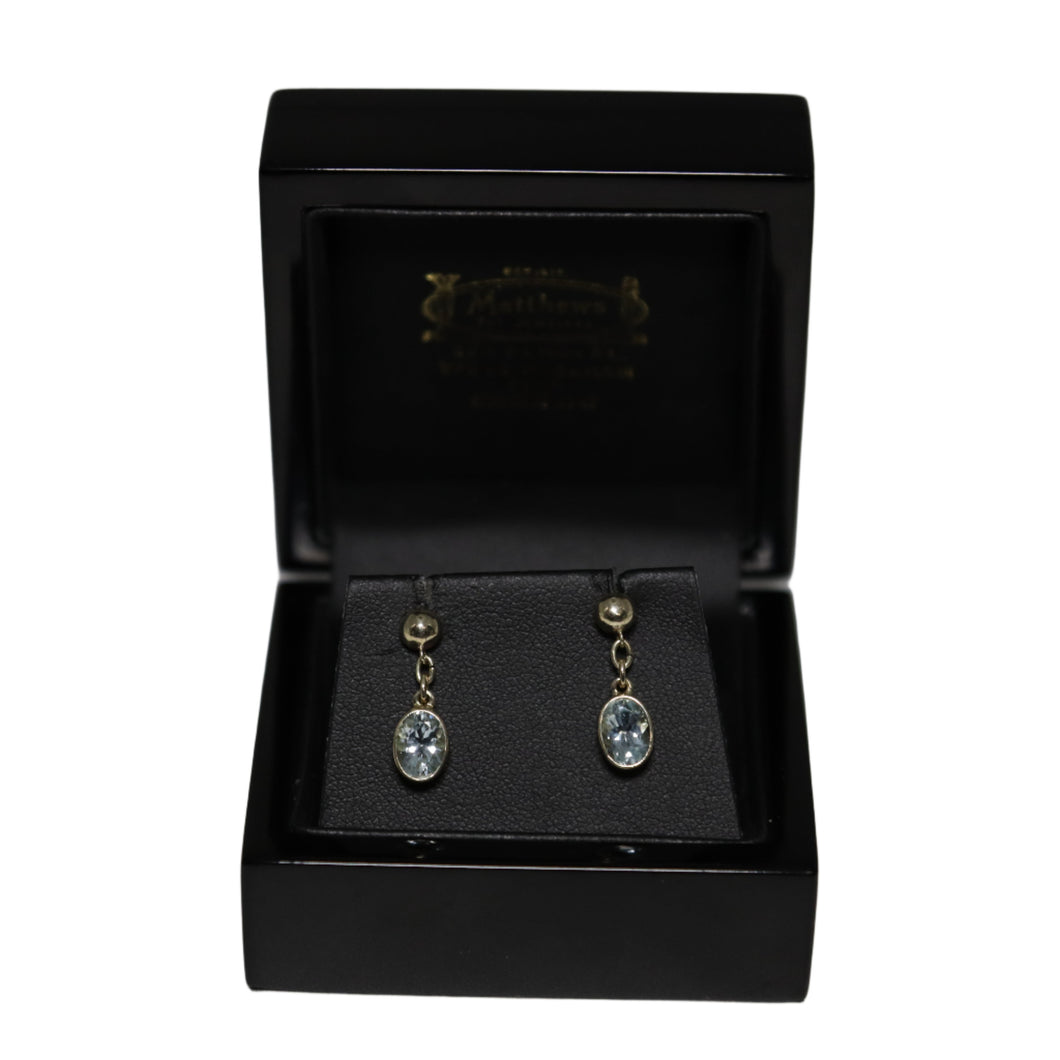 9ct Yellow Gold Oval Aquamarine from Chain Button Drop Earrings