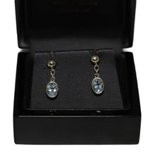 Load image into Gallery viewer, 9ct Yellow Gold Oval Aquamarine from Chain Button Drop Earrings
