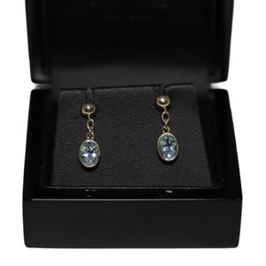 9ct Yellow Gold Oval Aquamarine from Chain Button Drop Earrings