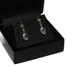 Load image into Gallery viewer, 9ct Yellow Gold Oval Aquamarine from Chain Button Drop Earrings
