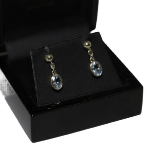 9ct Yellow Gold Oval Aquamarine from Chain Button Drop Earrings