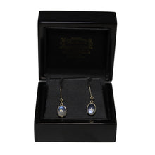 Load image into Gallery viewer, 9ct Yellow Gold Rub Set Oval Moonstone Drop Earrings
