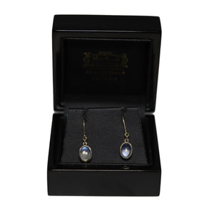9ct Yellow Gold Rub Set Oval Moonstone Drop Earrings