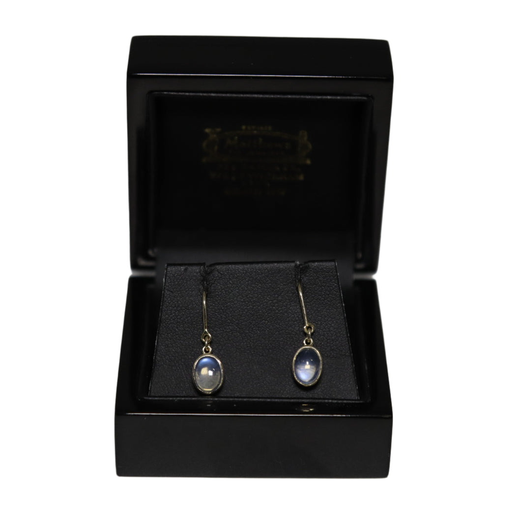 9ct Yellow Gold Rub Set Oval Moonstone Drop Earrings