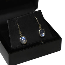 Load image into Gallery viewer, 9ct Yellow Gold Rub Set Oval Moonstone Drop Earrings
