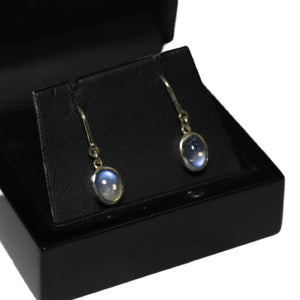 9ct Yellow Gold Rub Set Oval Moonstone Drop Earrings