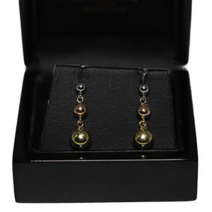 9ct 3 Colour Gold Graduated Ball Drop Earrings