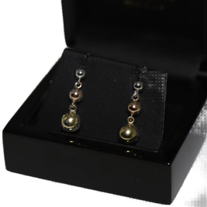 9ct 3 Colour Gold Graduated Ball Drop Earrings
