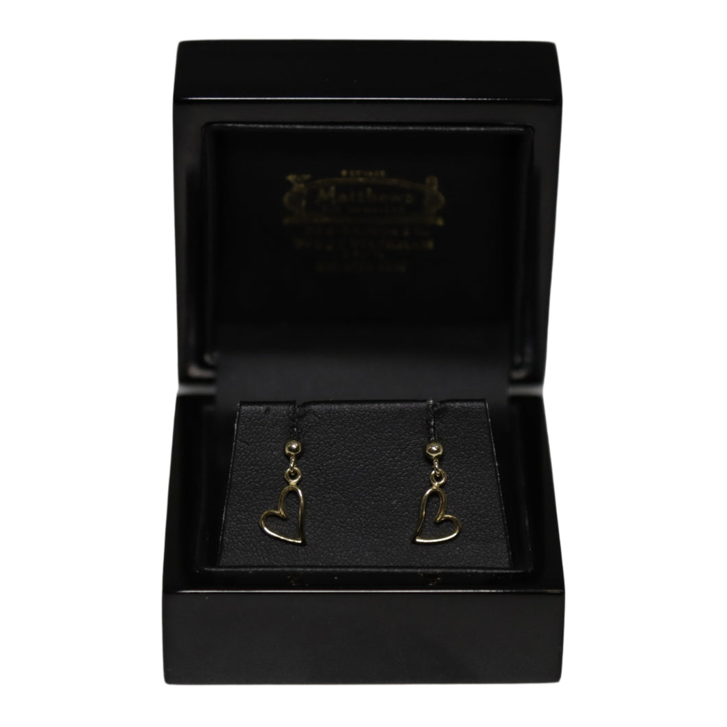 9ct Yellow Gold Stylised Heart Drop Earrings