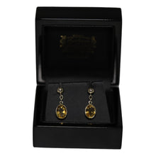 Load image into Gallery viewer, 9ct Yellow Gold Rub Set Citrine from Chain Button Drop Earrings
