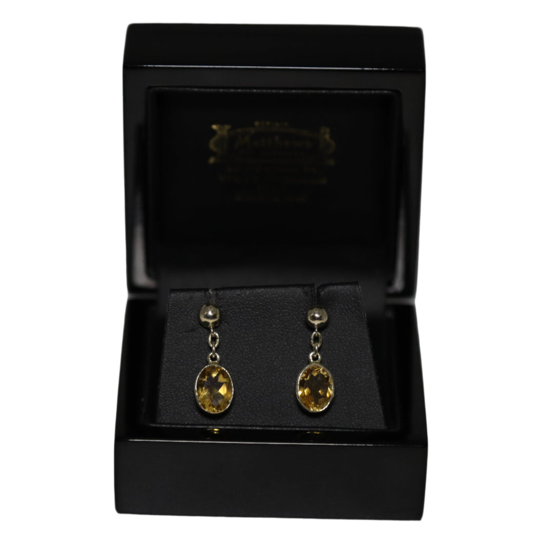 9ct Yellow Gold Rub Set Citrine from Chain Button Drop Earrings