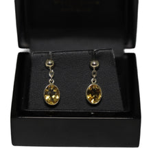 Load image into Gallery viewer, 9ct Yellow Gold Rub Set Citrine from Chain Button Drop Earrings
