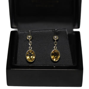 9ct Yellow Gold Rub Set Citrine from Chain Button Drop Earrings