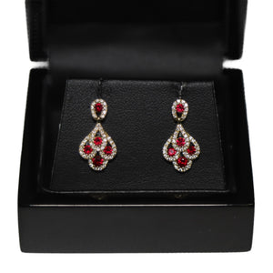 18ct Yellow Gold Ruby and Diamond Peacock Tail Drop Earrings