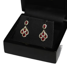 Load image into Gallery viewer, 18ct Yellow Gold Ruby and Diamond Peacock Tail Drop Earrings
