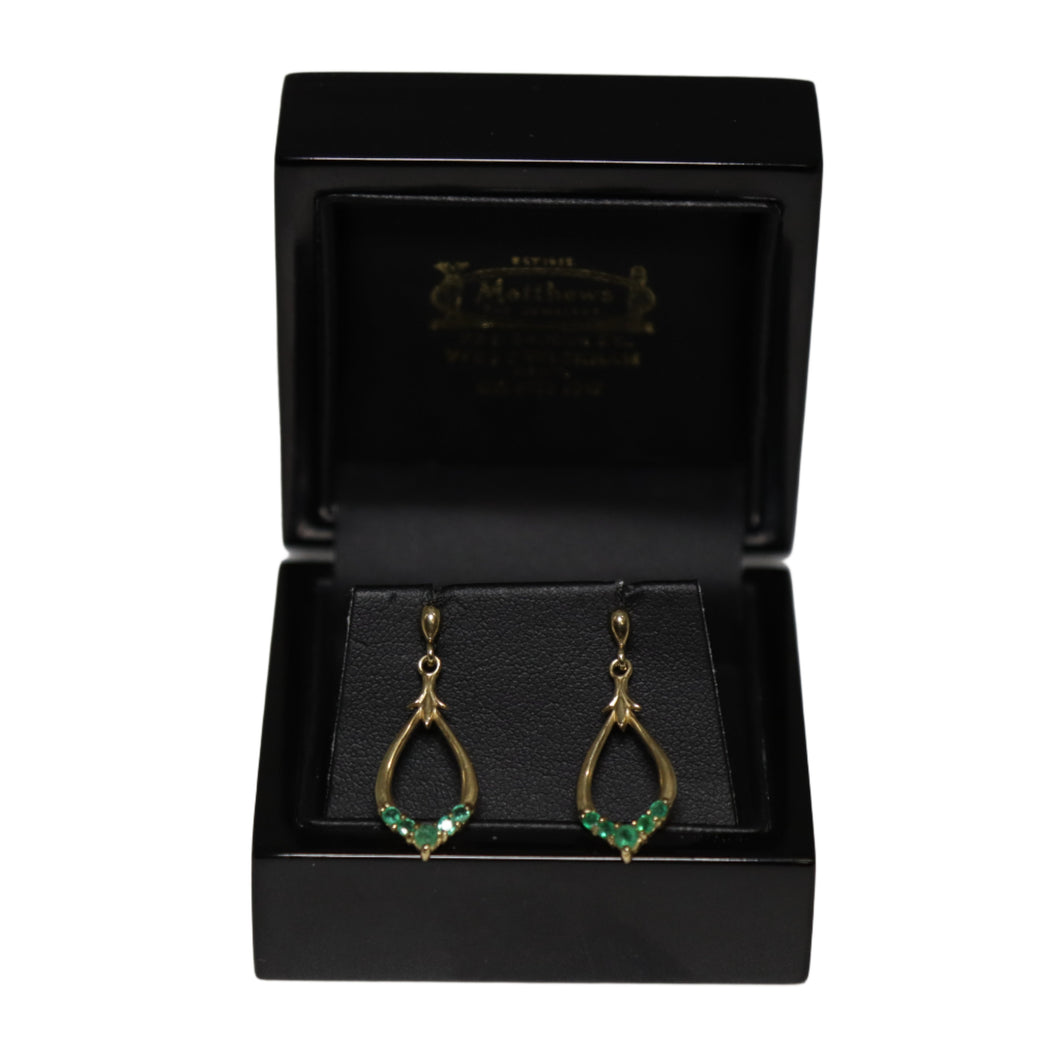 9ct Yellow Gold Tear Drop Loop Emerald Earrings