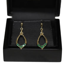 Load image into Gallery viewer, 9ct Yellow Gold Tear Drop Loop Emerald Earrings
