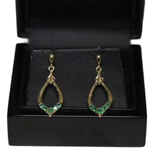 9ct Yellow Gold Tear Drop Loop Emerald Earrings