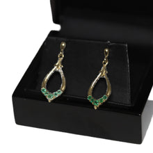 Load image into Gallery viewer, 9ct Yellow Gold Tear Drop Loop Emerald Earrings
